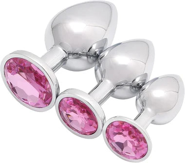 3Pcs Set Luxury Metal Butt Toys Heart Shaped Anal Trainer Jewel Butt Plug Kit S&M Adult Gay Anal Plugs Woman Men Sex Gifts Things For