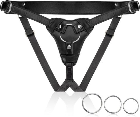 Strap on Dildo with Harness Adult Sex Toys - Adjustable Leather Strapon Harness with 9.45" Huge Silicone Anal Dildo, Detachable Suction Cup Penis for Lesbian Gay Couples Pegging Adult Toy & Games